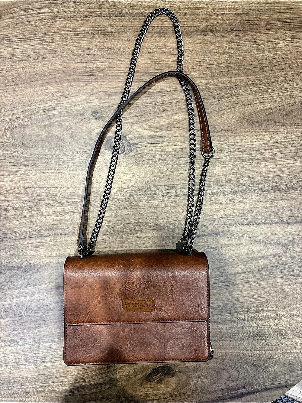 Wrangler Flap Crossbody Purse with Chain Strap Brown Crossbody Bag